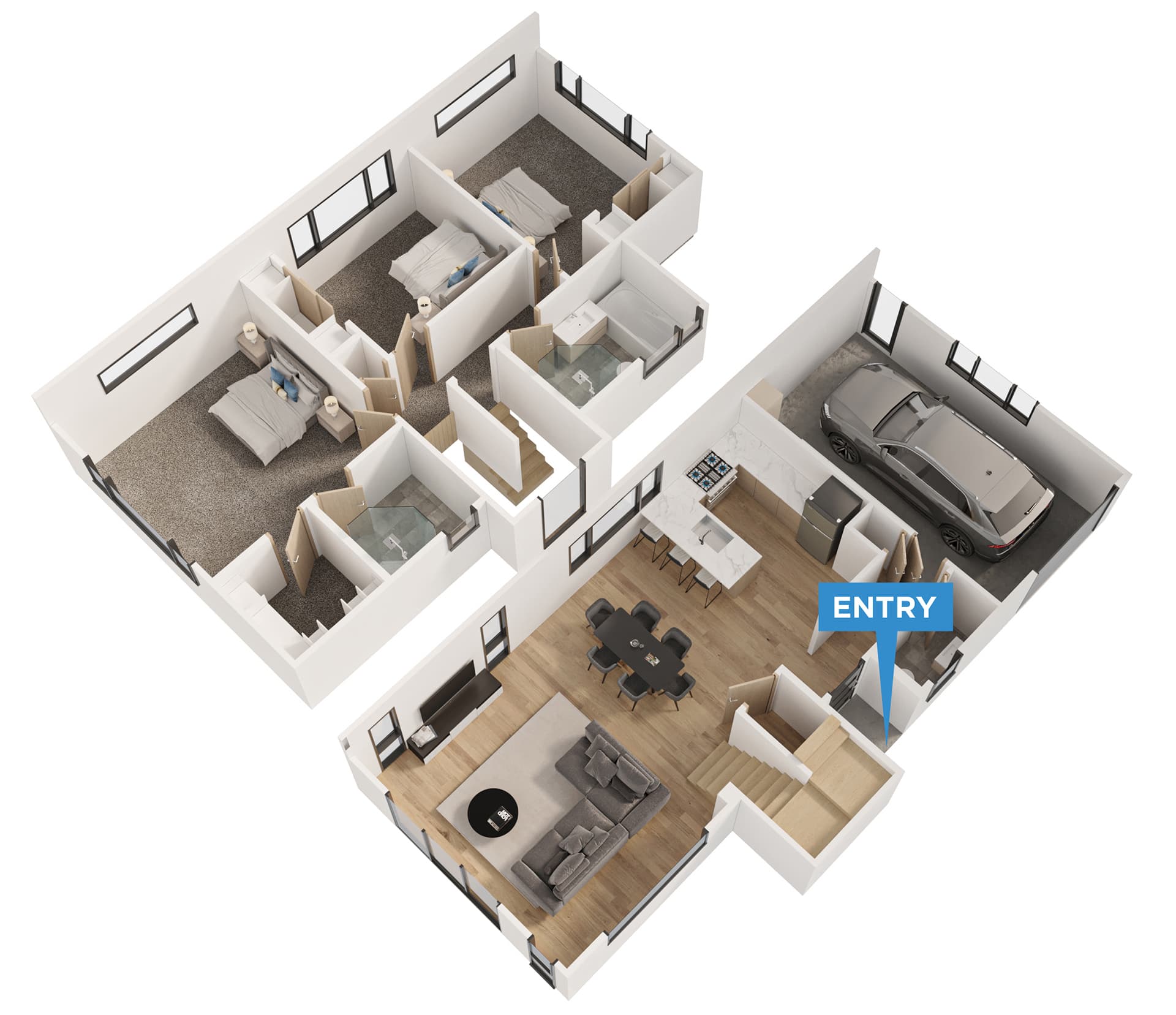 Onehunga floor plan in 3D