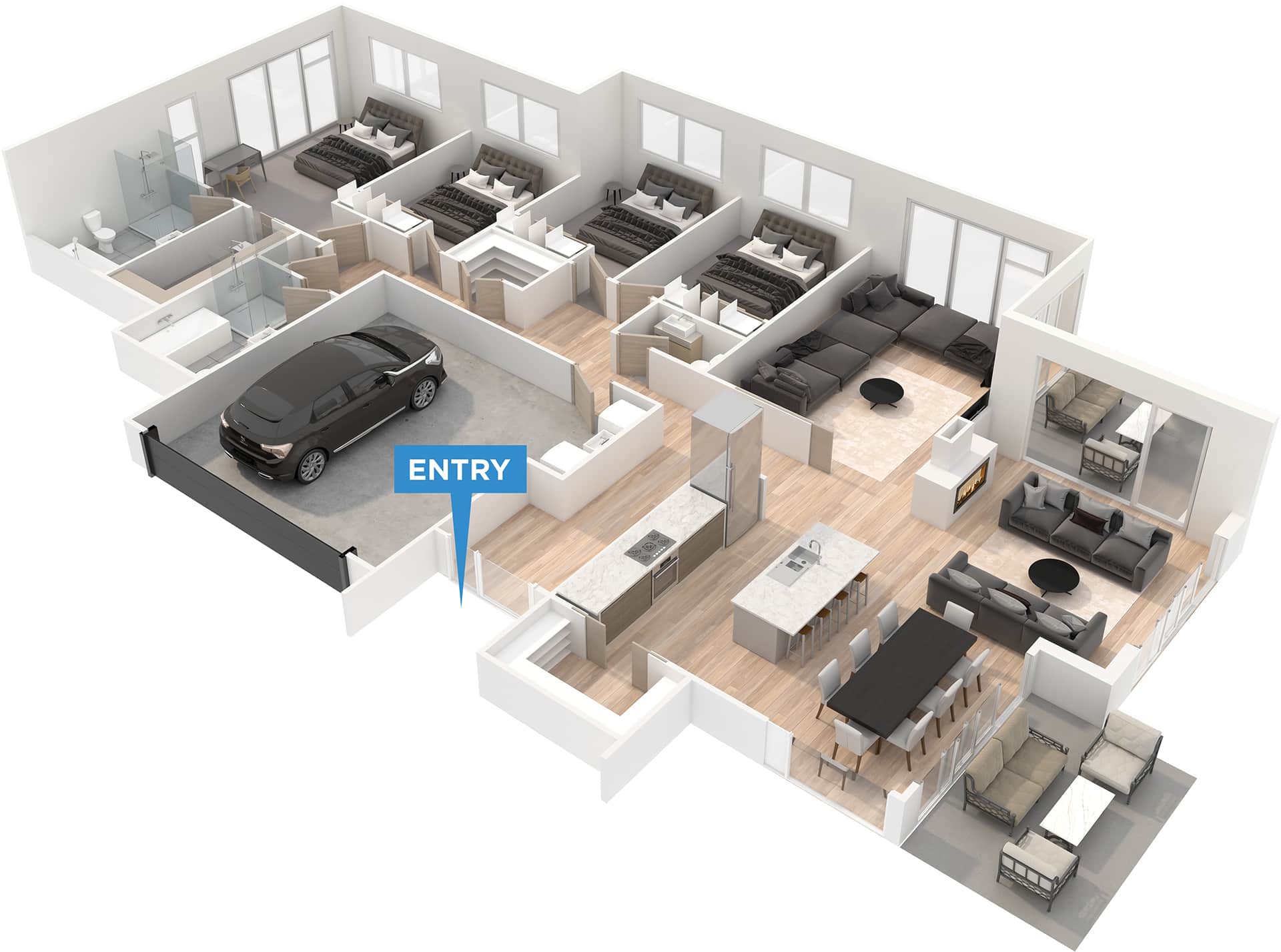 Colonial floor plan in 3D